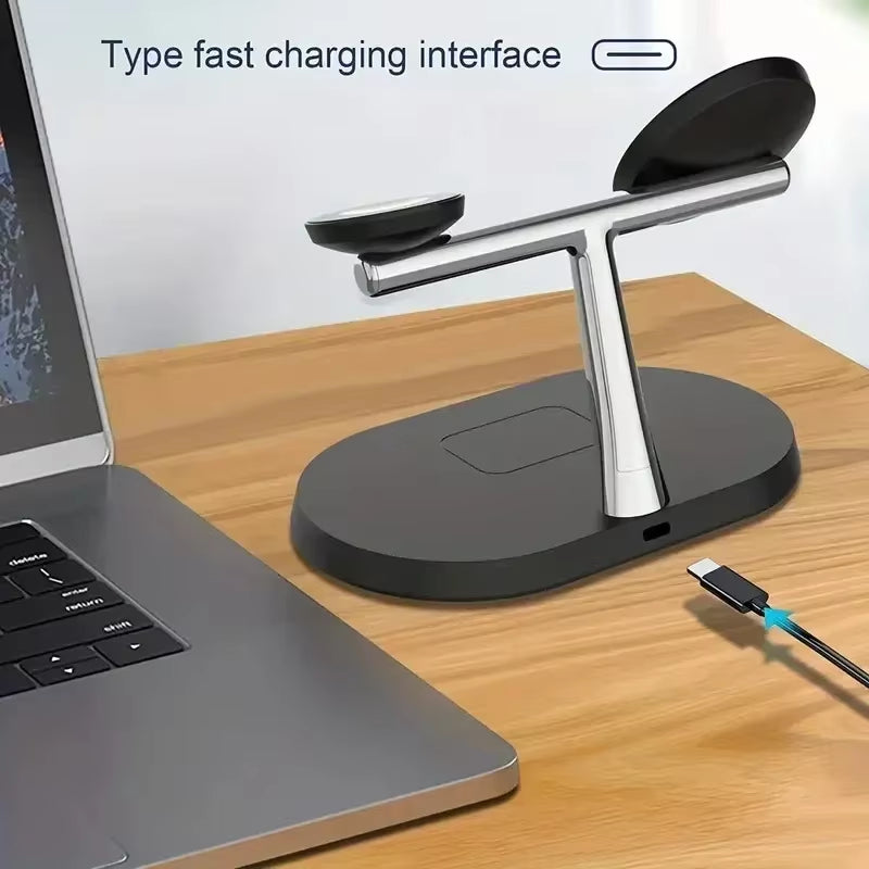 100W Magnetic 3 in 1 Wireless Charger Stand for Iphone, Apple Watch, and Airpods