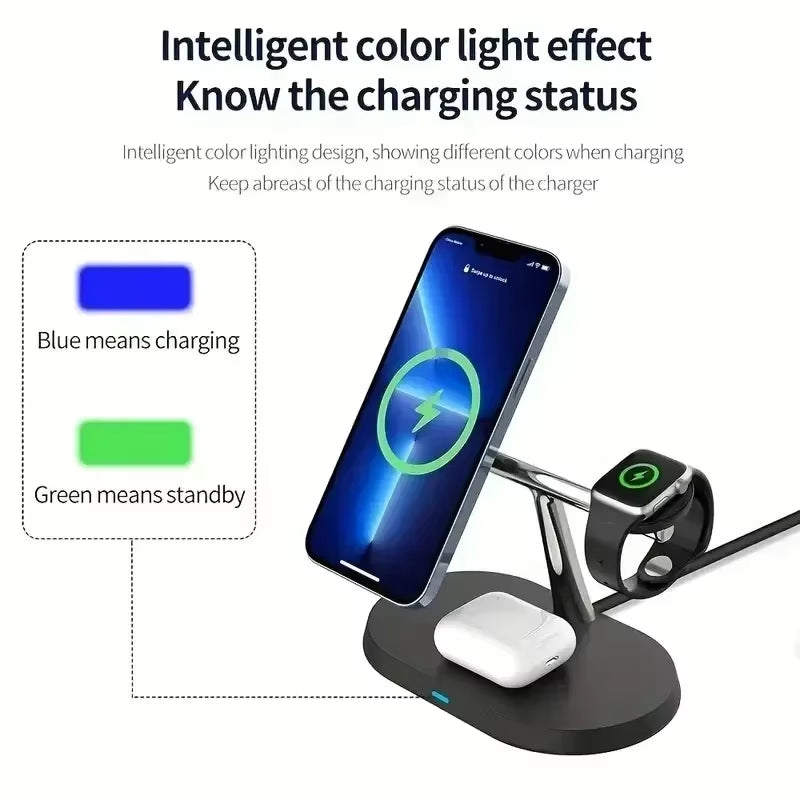 100W Magnetic 3 in 1 Wireless Charger Stand for Iphone, Apple Watch, and Airpods
