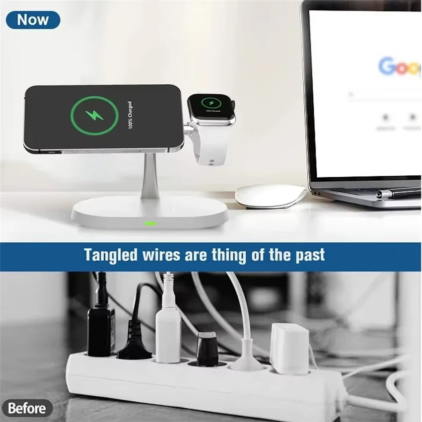 100W Magnetic 3 in 1 Wireless Charger Stand for Iphone, Apple Watch, and Airpods