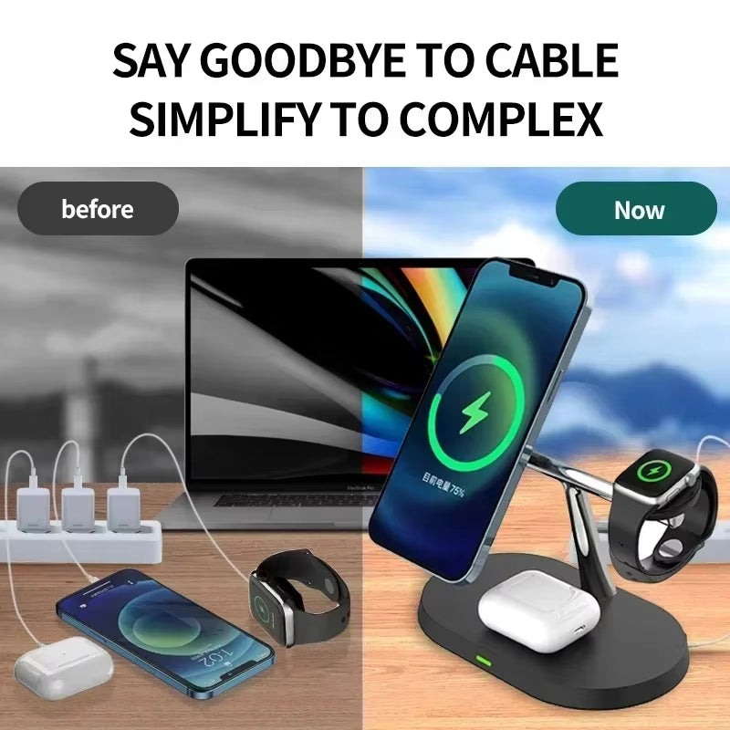 100W Magnetic 3 in 1 Wireless Charger Stand for Iphone, Apple Watch, and Airpods