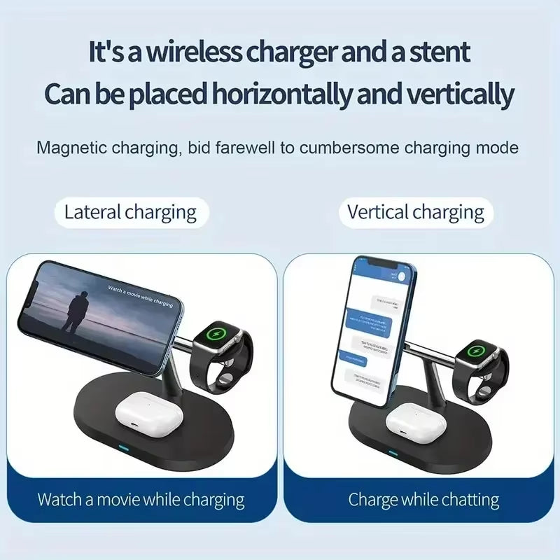 100W Magnetic 3 in 1 Wireless Charger Stand for Iphone, Apple Watch, and Airpods